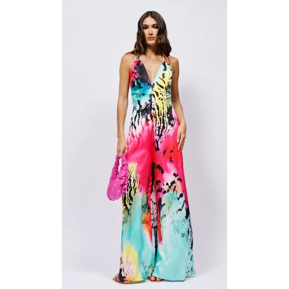 Multi-Color Halter Wide-Leg Jumpsuit - Pink & Aqua
